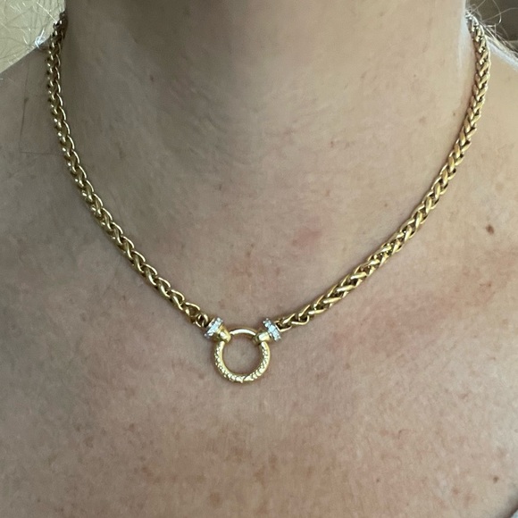 David Yurman 18k Yellow Gold 17” 4mm Wheat Chain Diamond Donut Necklace - Picture 4 of 15